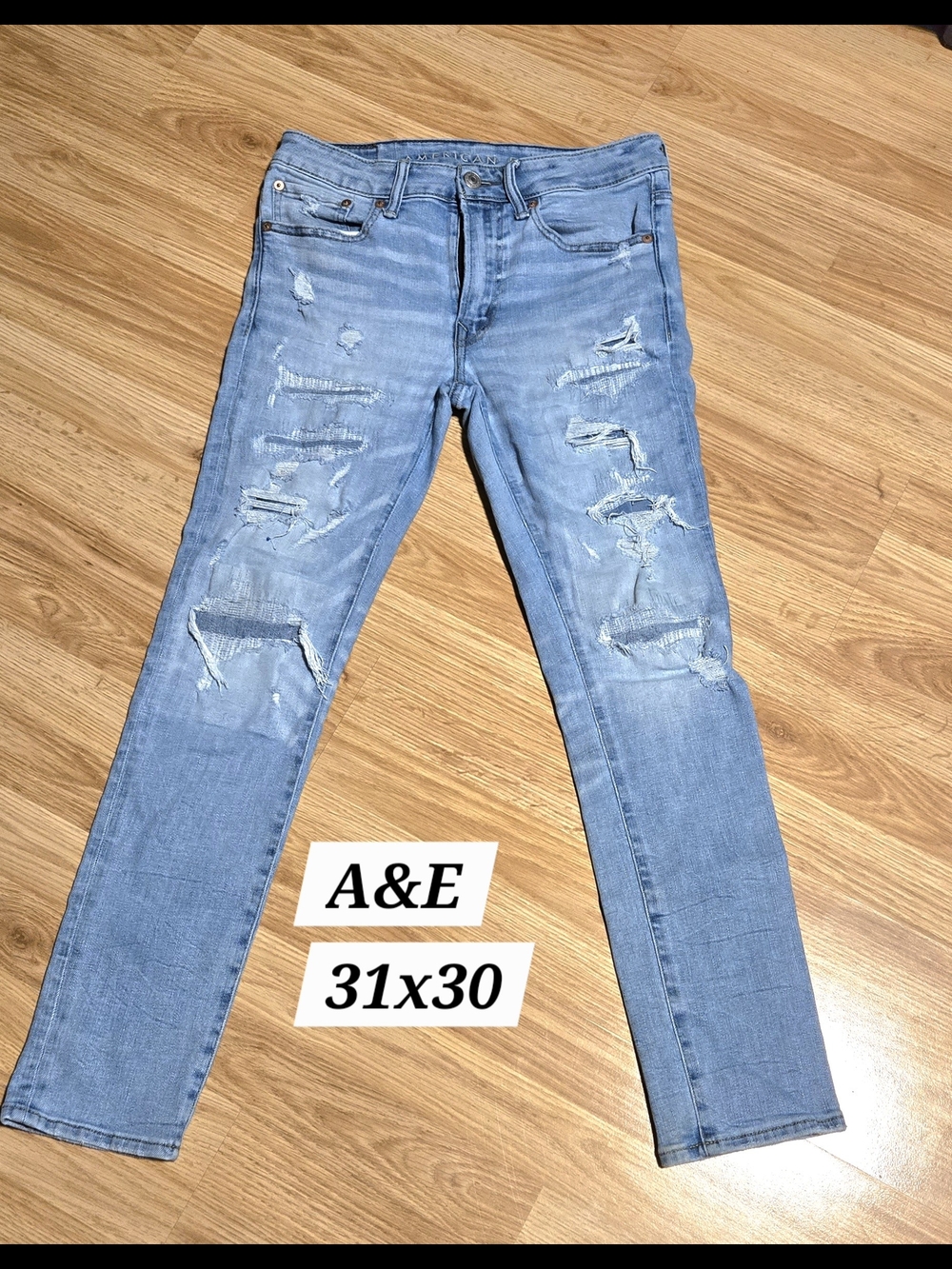 Light Blue Distressed Skinny Jeans - men’s 31x30